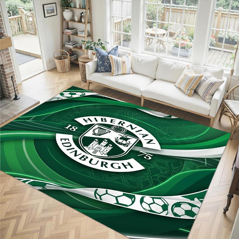 Hibernian FC Design Kristall Samt Teppich Gemütlich Nicht?Rutschfester Teppich mit Aufdruck für Schlafzimmer Wohnzimmer Eingang