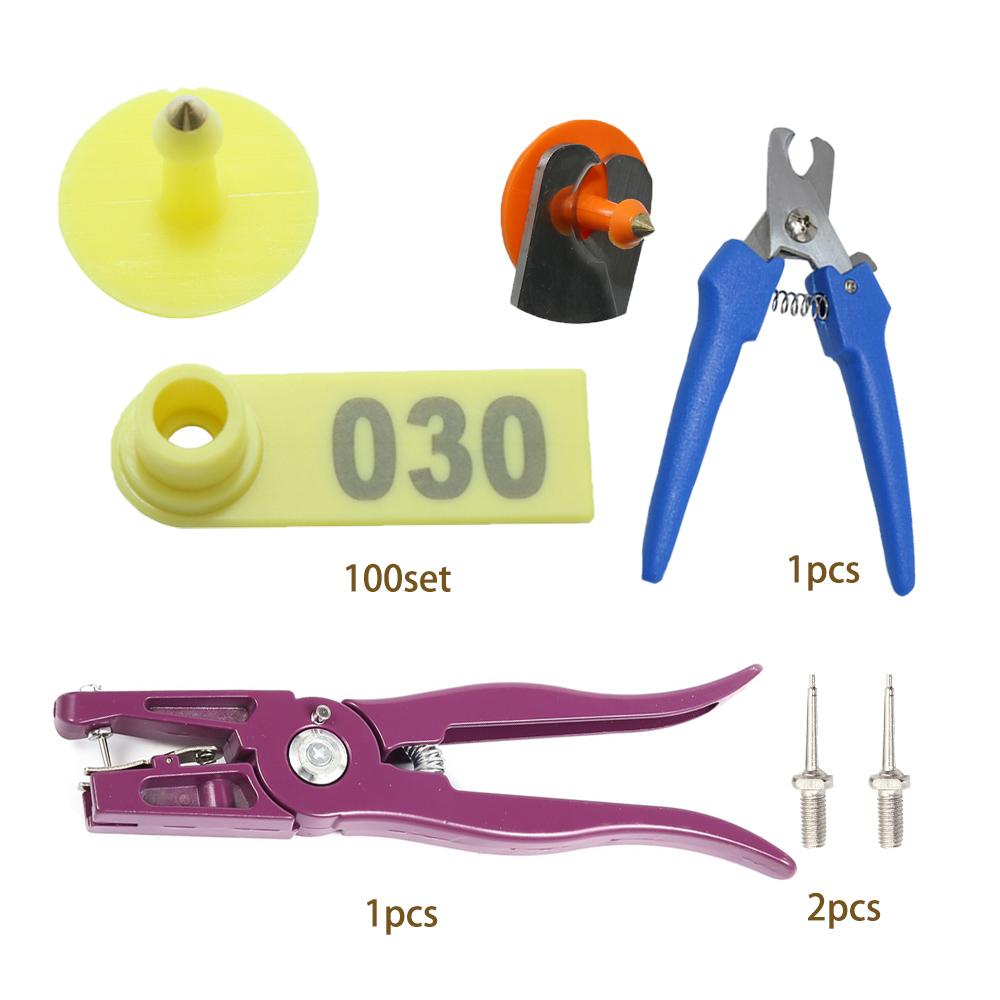 100 Pcs Sheep Pig Ear Marker Card Ear Tag Removal Pliers 2 Ear Tag Needle Livestock Tagger Applicator Animal Identification Kit