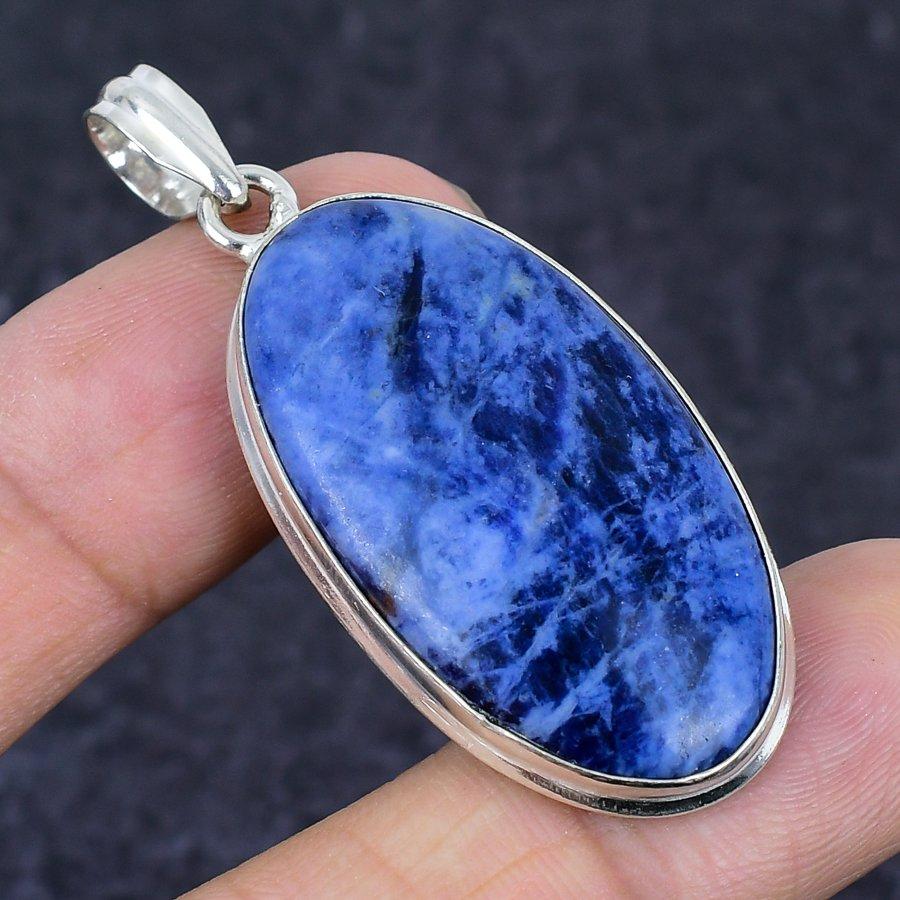 Sodalite Gemstone Handmade 925 Sterling Silver Jewelry Pendant 2.17" p6J41
