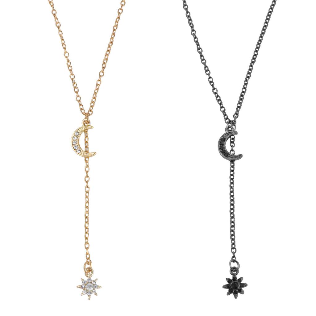 European Baroque Moon & Star Pendant Necklace - Simple Alloy Collarbone Chain Jewelry