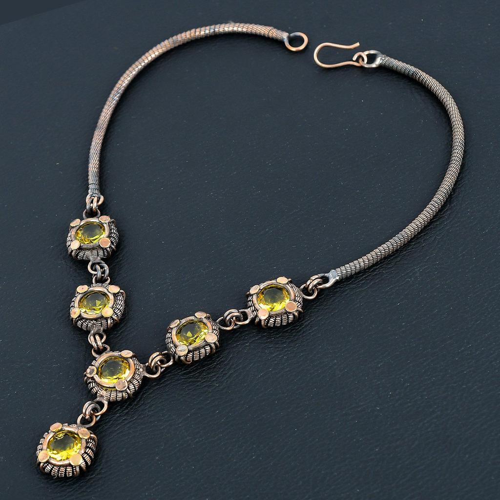 Lemon Topaz Designer Necklace, 999 Copper Wire Wrapped Necklace, Adjustable Chain Necklace, Handmade Necklace For Memorial Day