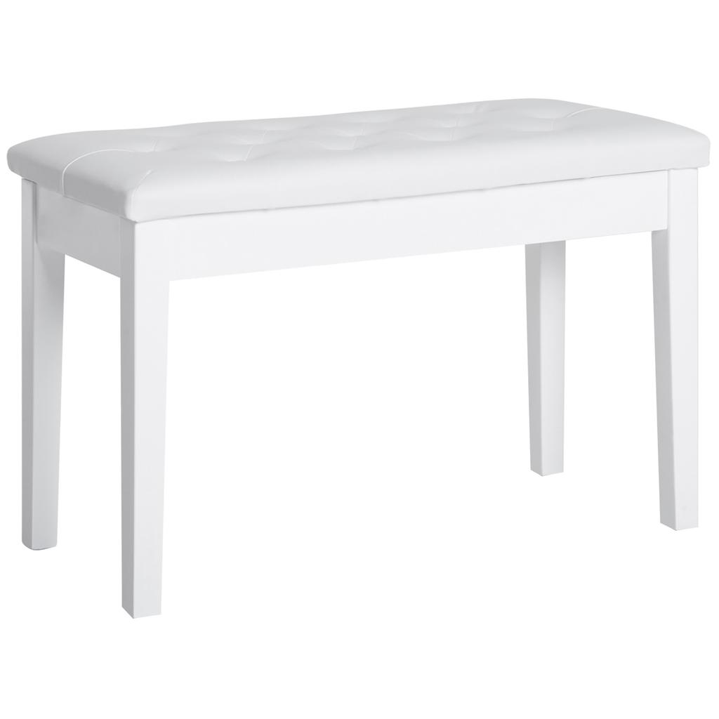 Sgabello per Pianoforte Imbottito in Ecopelle, Sgabello da Trucco, Panca, Seduta per Toeletta con Contenitore 76x36x50cm, Bianco