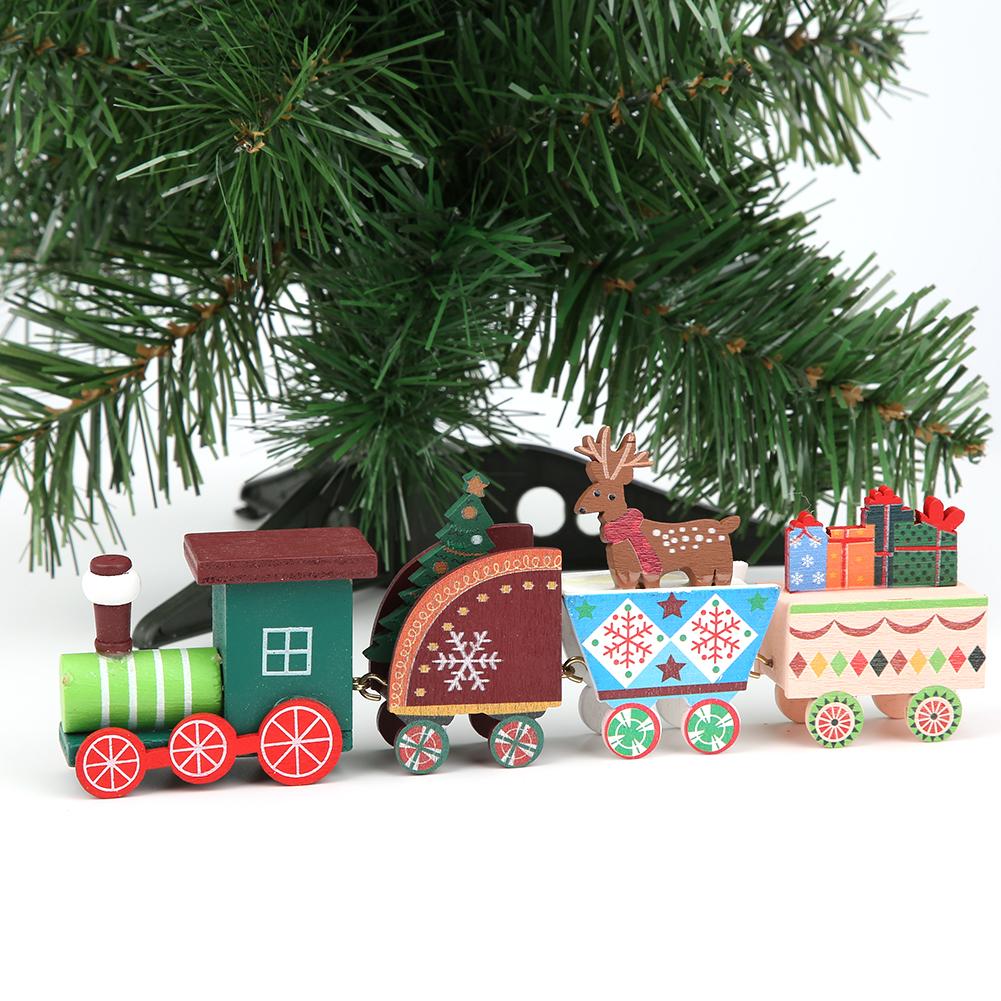 Mini Christmas Children Wooden Train Toy Kid Home DIY Train Decoration Ornament GiftColour