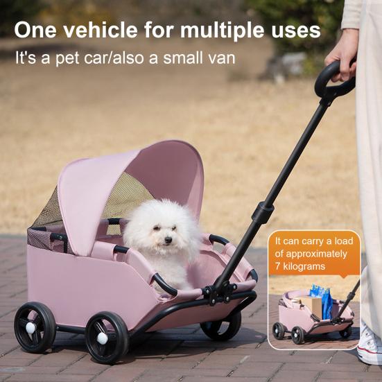 4 Wheels Pet Stroller for Small Dogs Cats Folding Shopping Cart with Canopy for Travelling Shopping Walking Playing