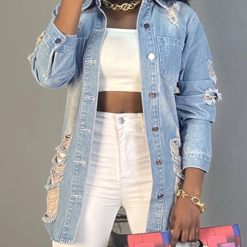 2025 Damen Europäische & Amerikanische Mode Schlank geschnittene Jeansjacke