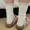 Women's Japanese Style Mid-Calf Cotton Lace Socks, Ruffle Edge, Polka Dot, Versatile for Spring to Autumn