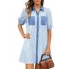 2026 European American Short-Sleeve Striped Shirt Dress - Women's Single-Breasted Style