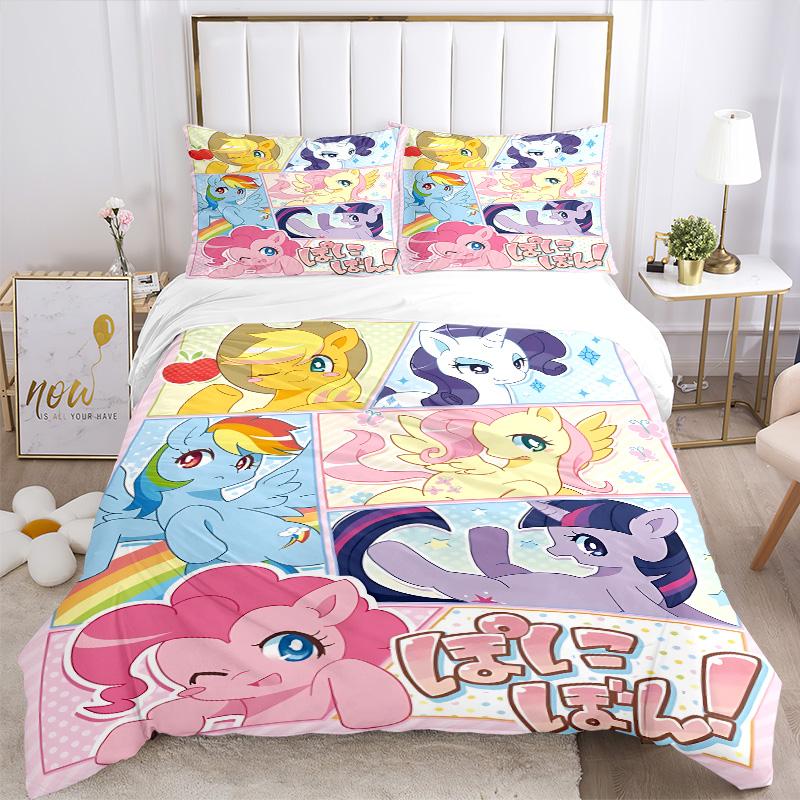 Colorful Ponies Friendship Magic Print 3Pcs Bedding Set,Duvet Cover with 2 Bedro,Pillowcase Home Birthday Gift