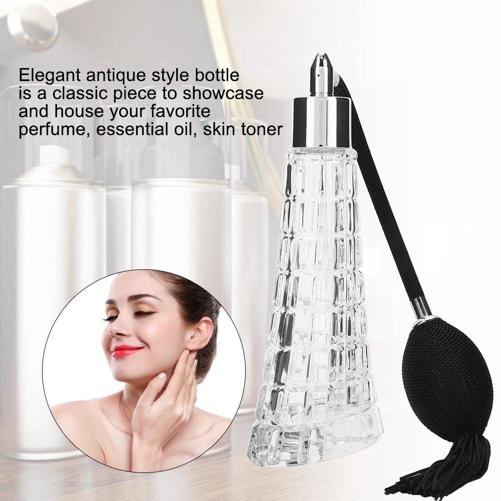 Empty Refillable Glass Vintage Perfume Bottle with Antique Black Bulb Sprayer with Tassel 75ml