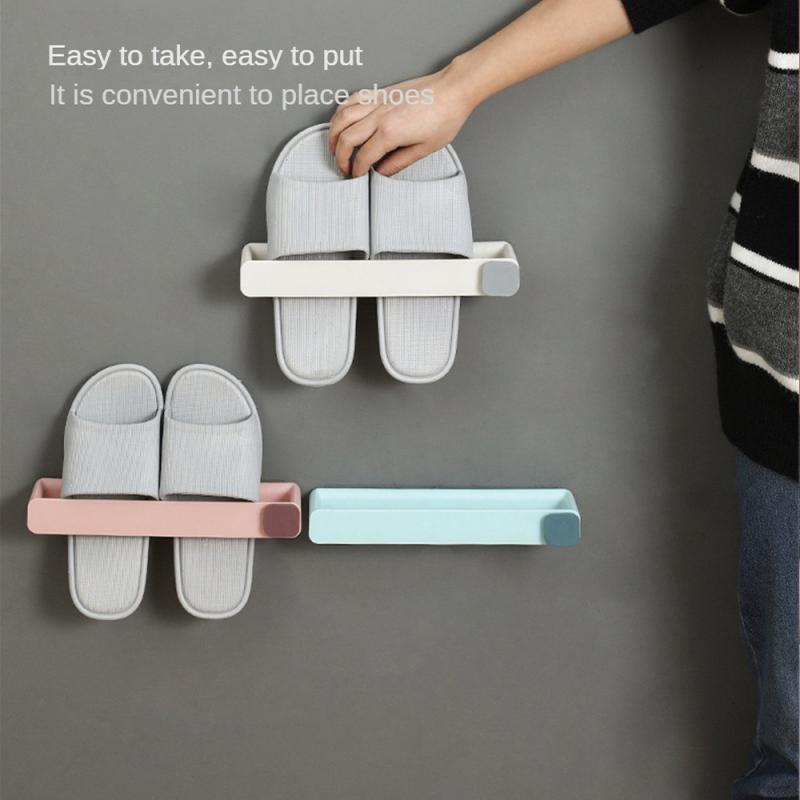 Shoe Rack Perforated Free No Floor Space Adhesive Type White/blue/ Storage Tools Shoe Shelf Simple Household Use