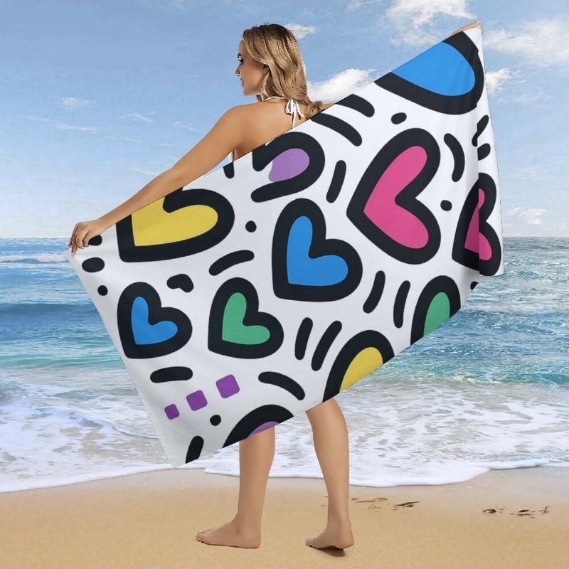 

Large Quick-Dry Beach Towel - Super Absorbent Microfiber Bath & Pool Towel with Vibrant Hearts Pattern in Blue,Pink,Yellow,Green W40*H60(CM)