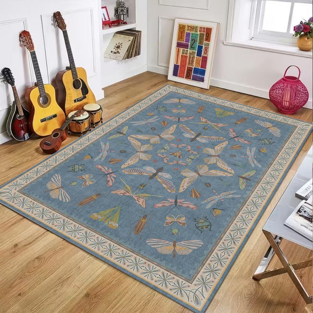 Vintage Insect Pattern Area Rug Non-Slip Soft Durable Floor Mat Decor Carpet for Living Room Bedroom Study Room Home Decor