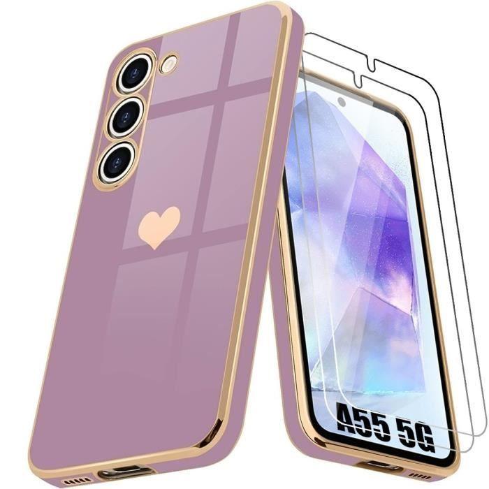 Coque + Verres Trempés - Samsung - Galaxy A55 5G - Antichoc - Silicone Hybride - Violet