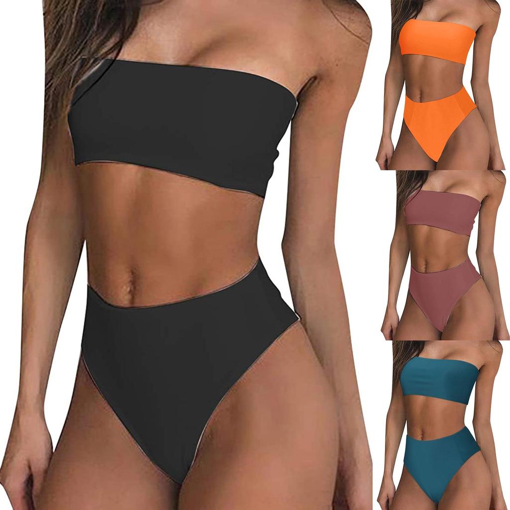 Dameseksy ensfarget braletttopper bikinsett todelt badedrakt