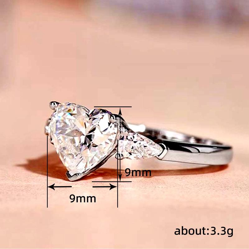 Cubic Zirconia Love Water Drop Rings Heart-Shaped Princess Queen Temperament Ring, Stall