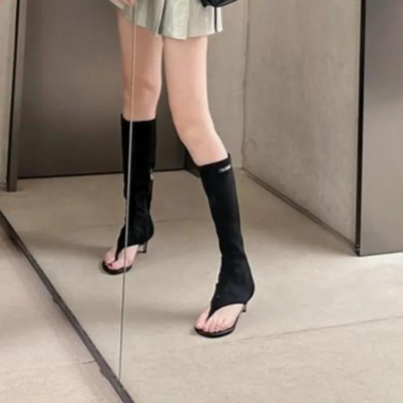 Fashion Summer New High-heeled Sandals Women's Fashion Toe Suede Side Zipper Anti-slip Wear-resistant High-heeled Shoes