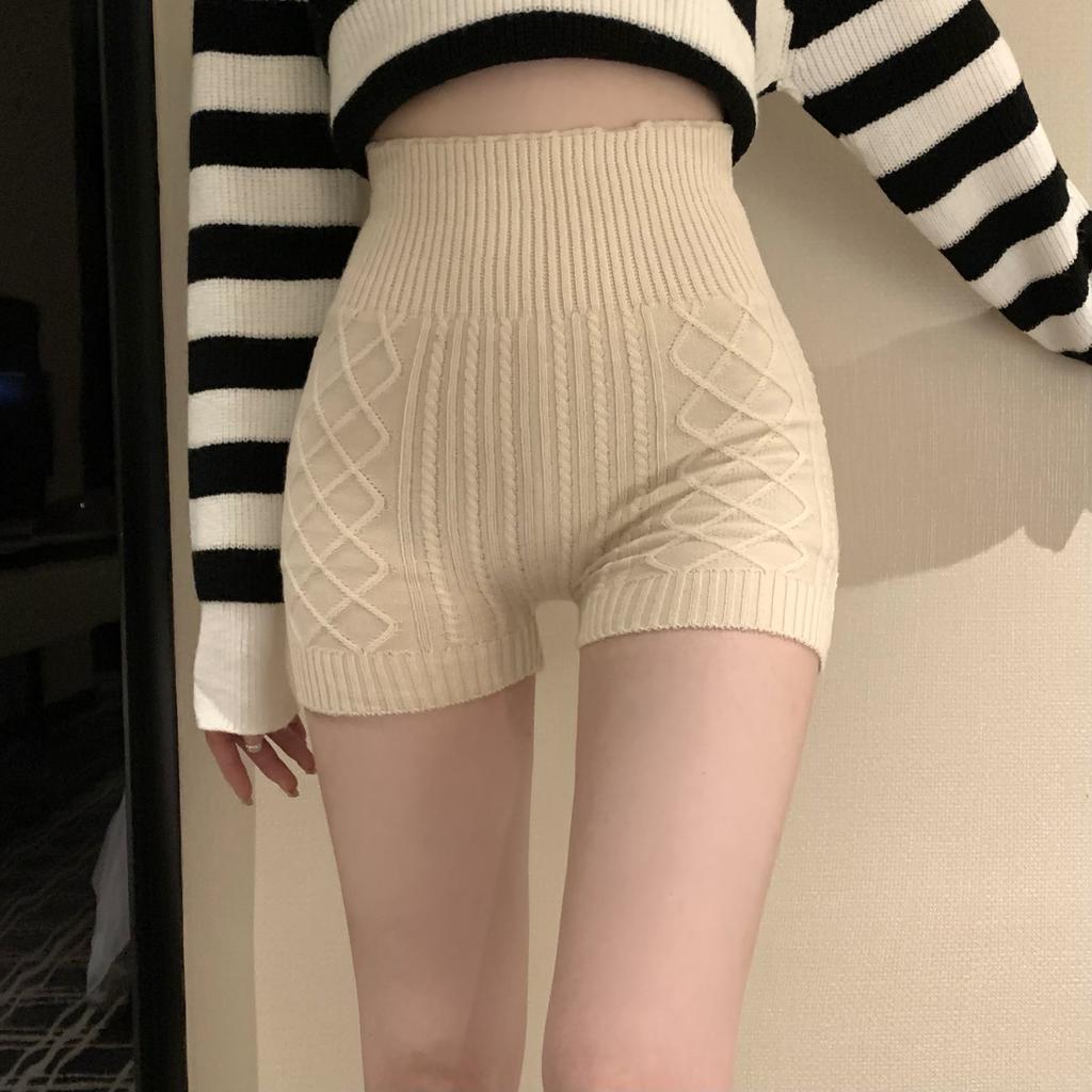 Autumn And Winter Comfortable Anti-glow Shorts Knitted Fall And Winter High Waist Simple Solid Color Bottoming Safety Pants