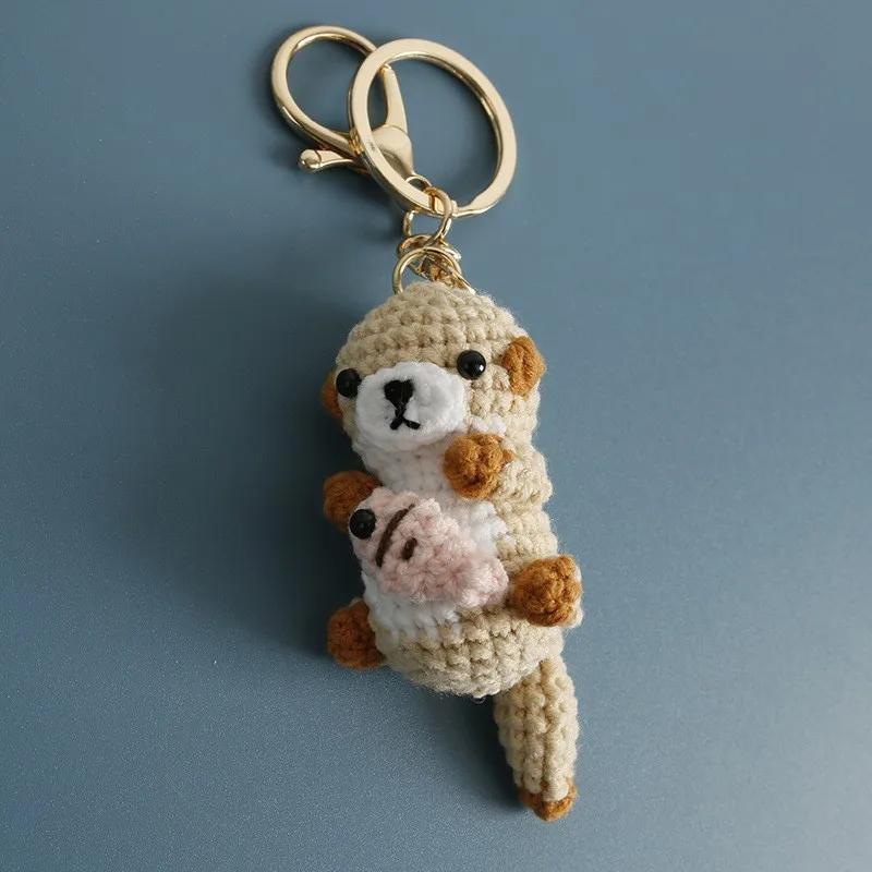 Creative Marine Animals Series Knitting Keychain Cute Sea lion Doll Crochet Keychain Handmake Knit Sea Seal Keyrings Wholesale