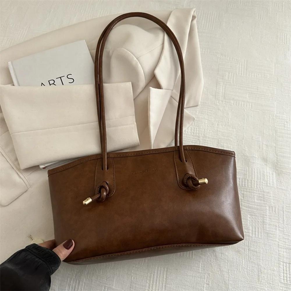Y2K Trend PU Leather Work Shoulder Bag Large Capacity Simple Female Crossbody Bag Solid Color Commuting Bag Women Female