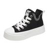Round Headed Sponge Sole Canvas High Top Single Shoes for Women, 2024 New Casual and Fashionable Flat Sports Skateboard Shoes