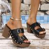 Women Slippers 2026 Summer New Fashion Elegant Soft Platform Shoes Ladies Chunky High Heels Buckle Casual Peep Toe Slippers
