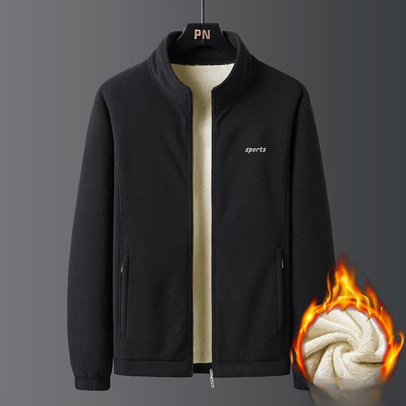 Large Size Fleece Jacket for Men's Double-sided Velvet Autumn and Winter Plus Velvet Thickened Warm Fleece Plush Lamb Velvet Stand Collar Jacket