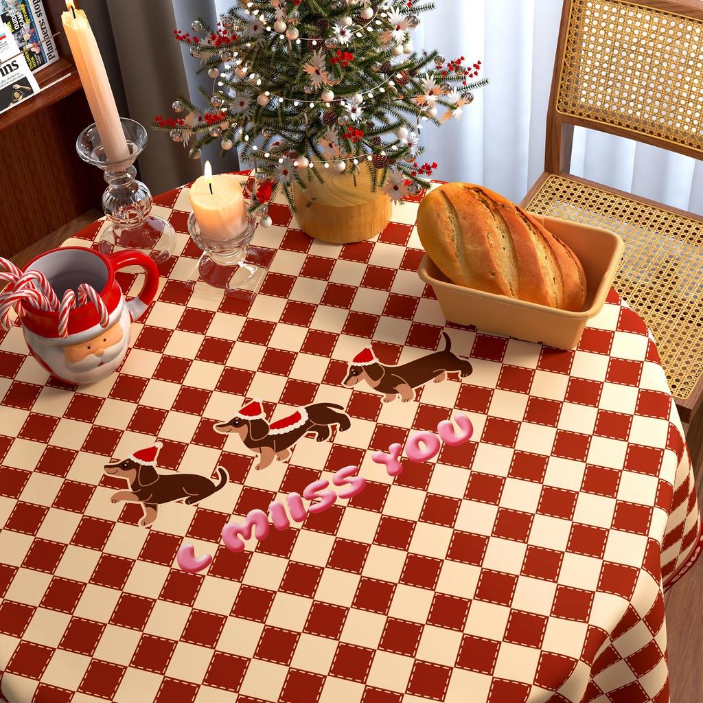 Christmas New Year Decor Round Tablecloth Waterproof Heat Resistant Washable Table Cover