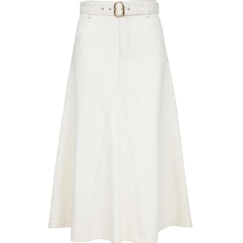 ONLY Women s Belted Denim Mermaid A-Line Long Skirt L