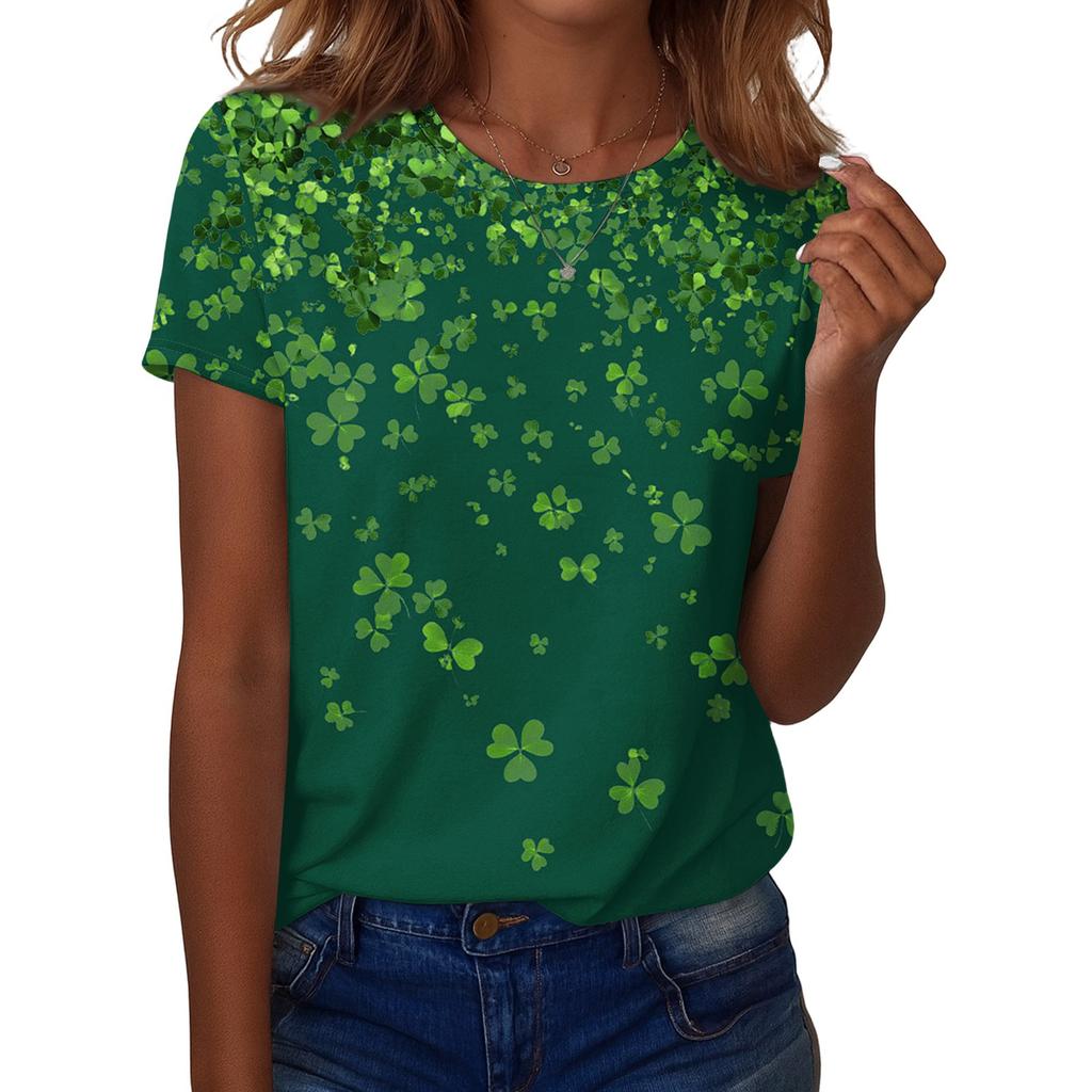 Damen T-Shirt Tee Print Kurzarm Täglich Wochenende Mode Basic Regulär Oberteil St. Patrick's Day