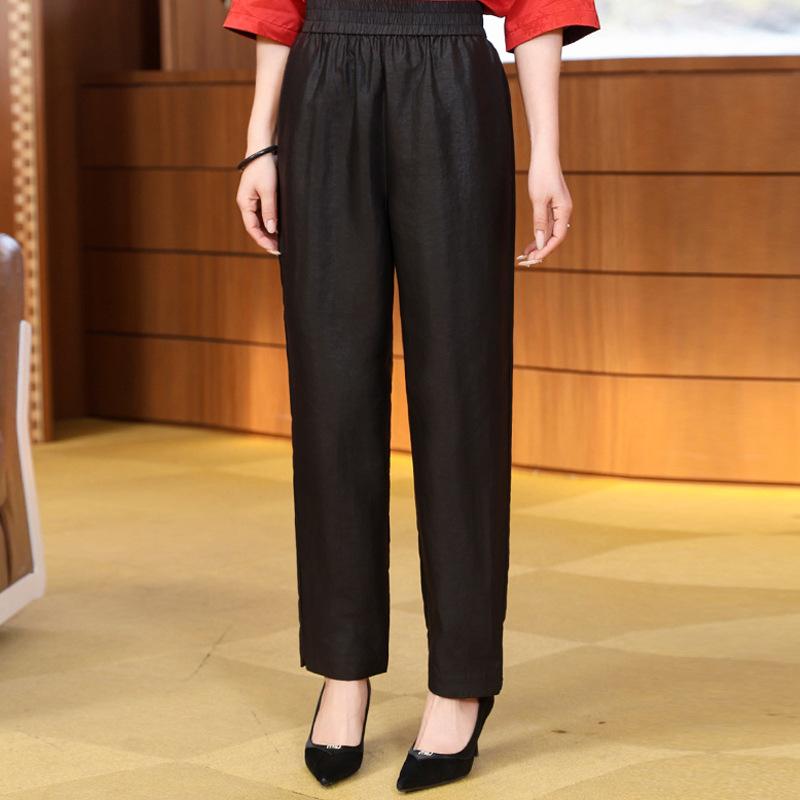 

Тяжелый атлас шелк тутовый шелк ароматное облако пряжа шелк тонкий прямой высокая талия маленькие ножки повседневные весна и лето эластичная талия брюки женские 4XL чёрный