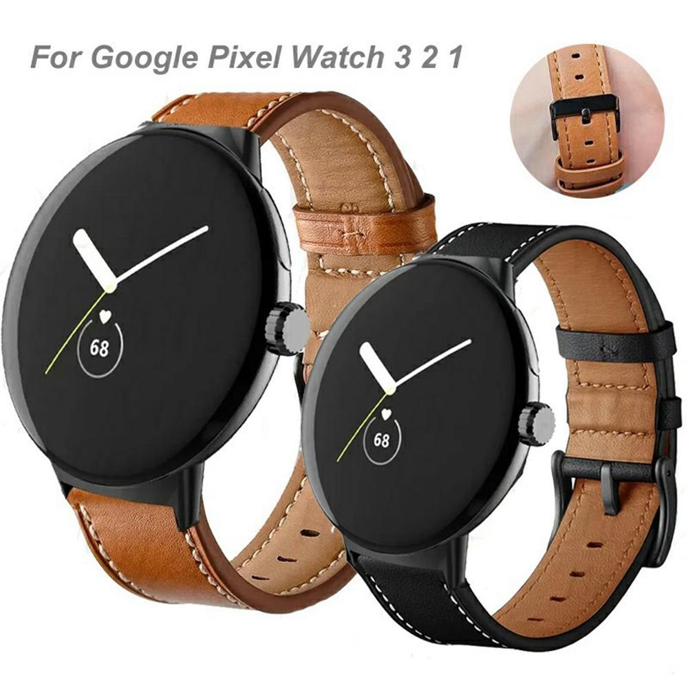Fiber Leather Watch Band for Google Pixel Watch 4 41mm/3 41mm/Watch 2/Watch Stitching Line Quick Release Replacement Strap
