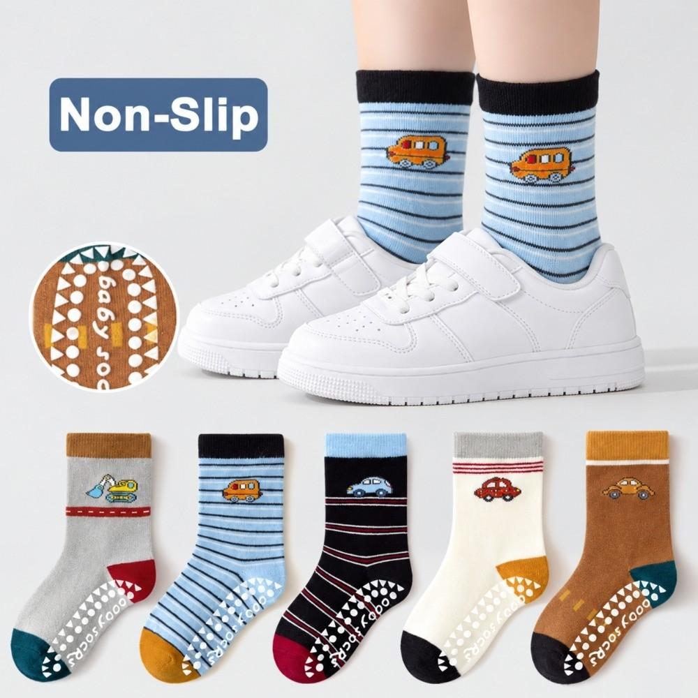 5 Pairs Cotton Floor Socks Stretch Kids Socks Cute Anti Skid Socks  For Boys Girls