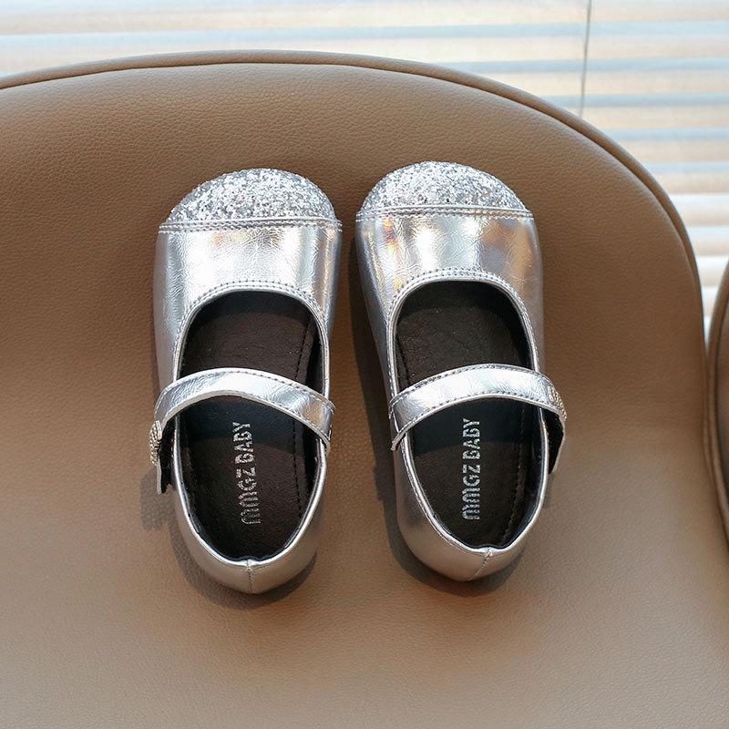 2025 Spring/Autumn Sequin Princess Shoes with Pearl Buckle for Girls
