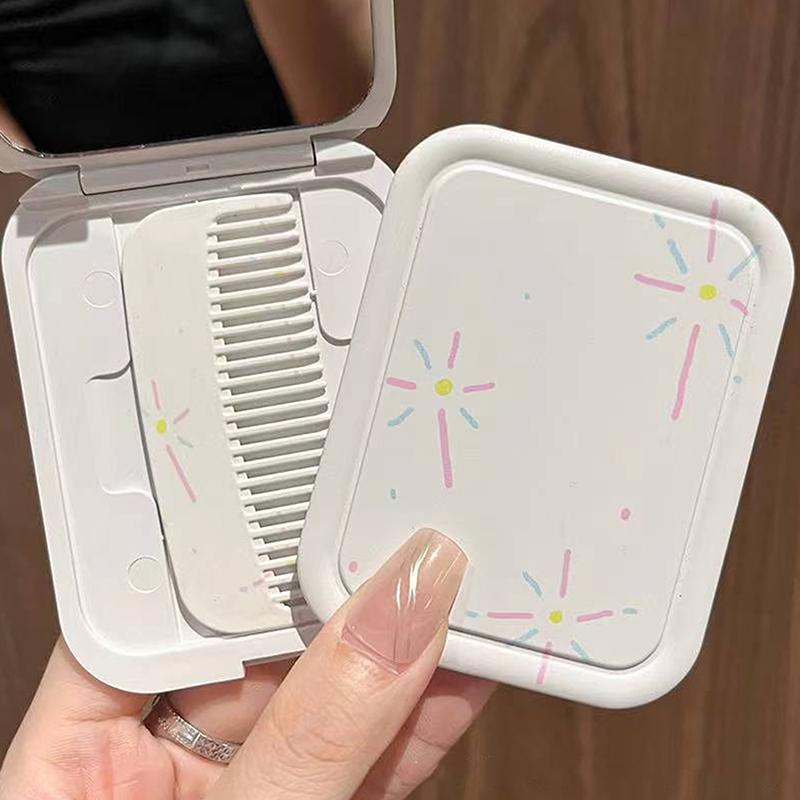 

Portable Rectangular Makeup Mirror with Flip-Top Lid and Integrated Comb, for Women and Girls