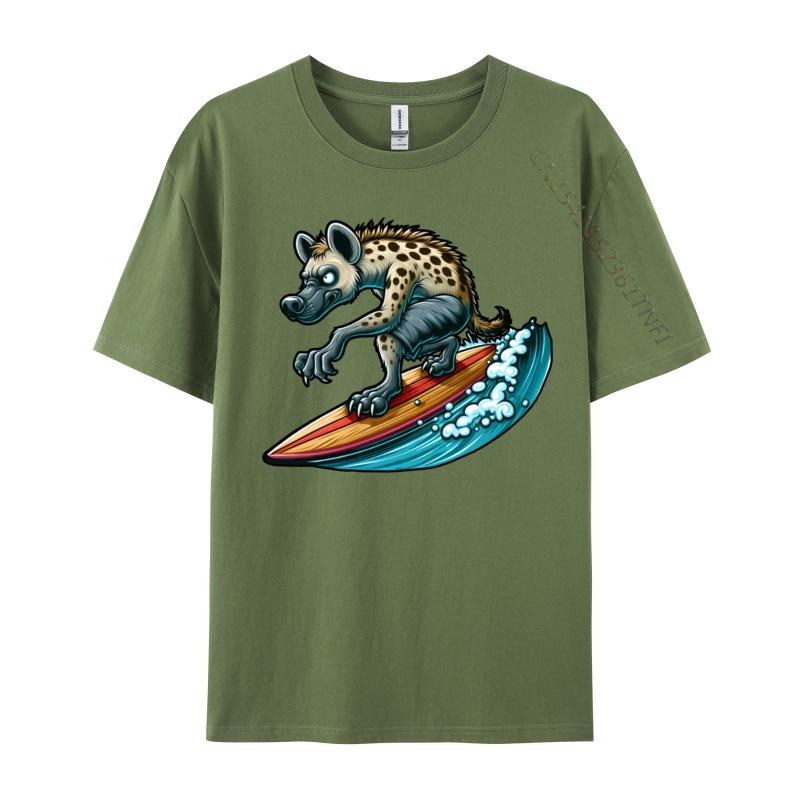 Cool Hyena Surfing On A Surfboard Beach Fun Hot Sale Pánské tričko Casual Unikátní topy Tričko Bavlněné Normální Mikiny
