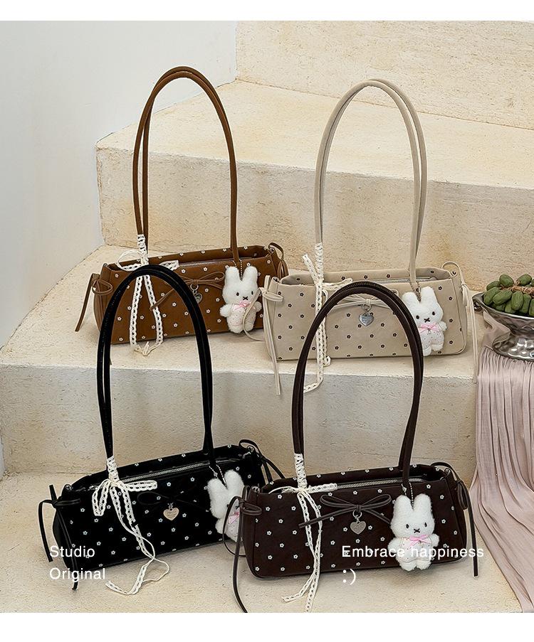 Korean Chic Bow Polka Dot Baguette Bag - Stylish Women's Shoulder & Handheld Bag