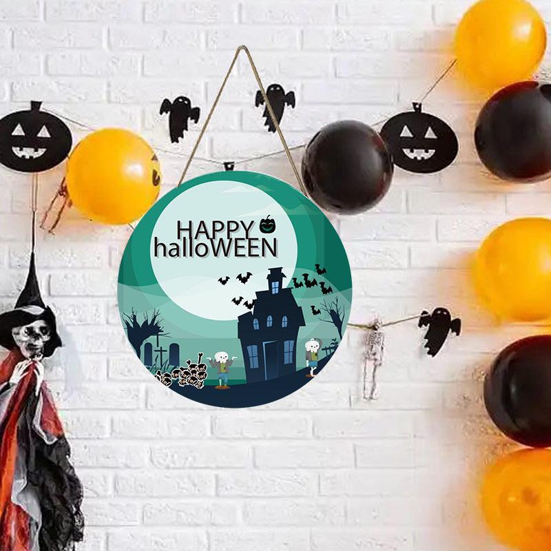 Round Wooden Halloween Hanging Sign Decorations for Home