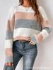 Damen gestreifter Farbblock-Pullover Oversized Rundhalsausschnitt Langarm Lässiger Strickpullover Pullover