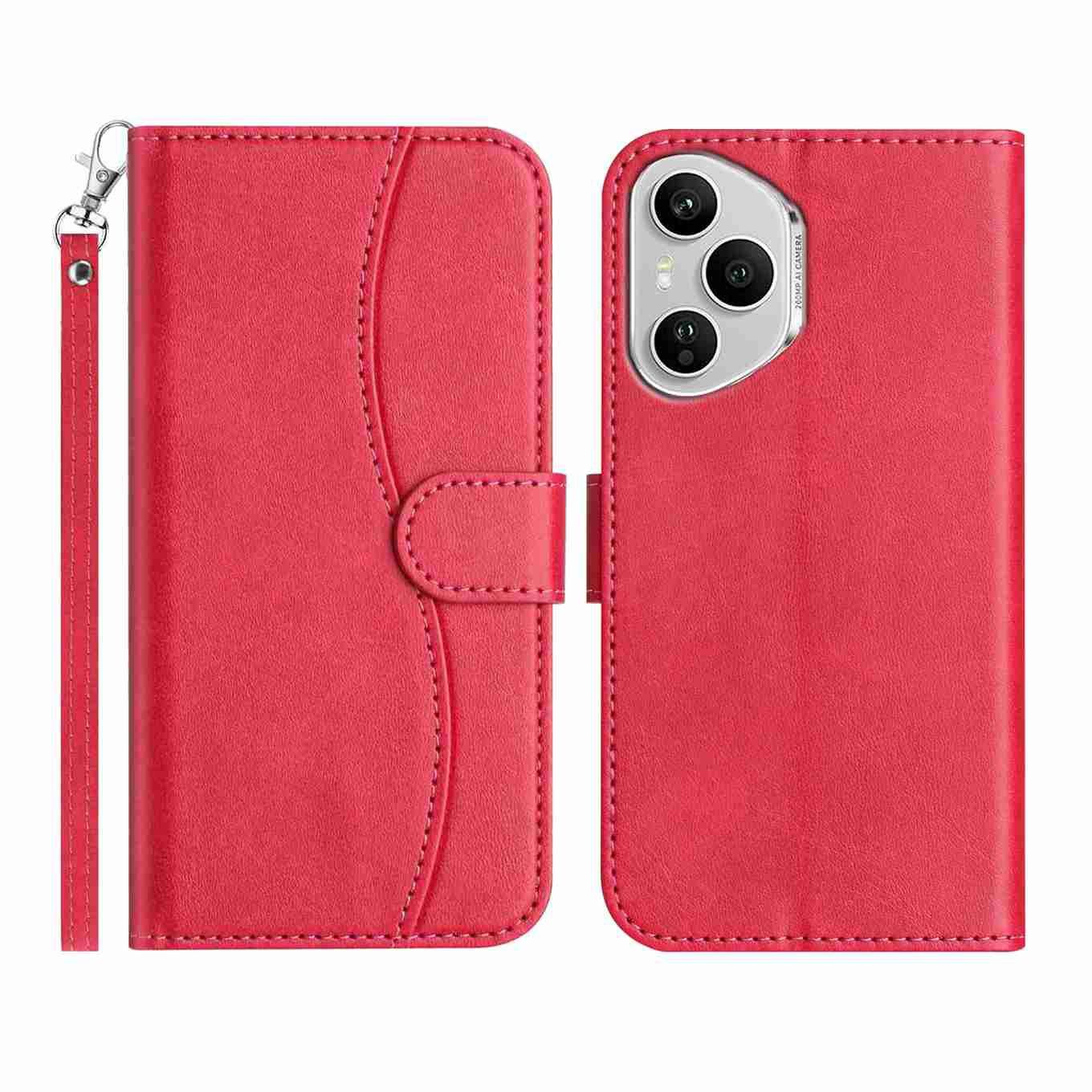 

Stand Case for Honor 400 Pro 5G (Global)G PU Leather Wallet Phone Cover S Shape Stitching Design with Strap Red