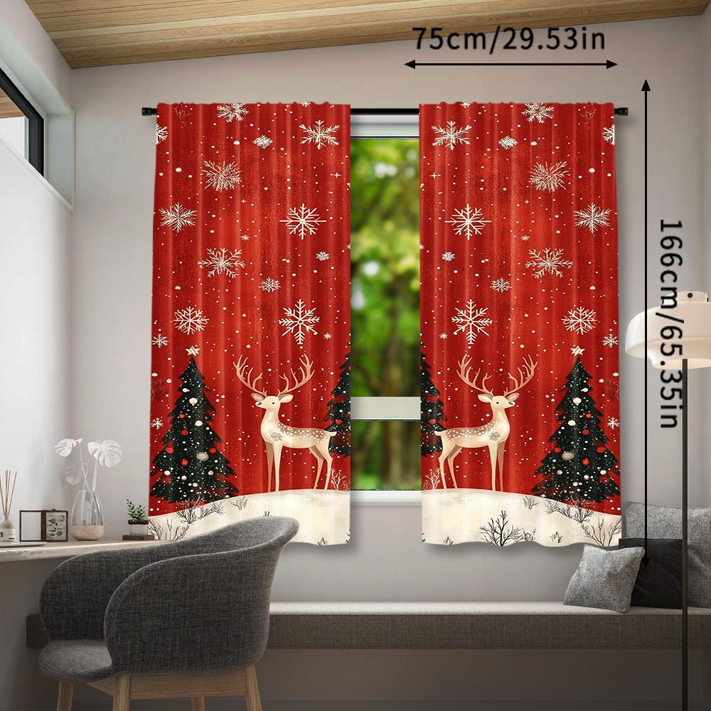 2 Pieces Festive Christmas Curtains: Deer, Snowflakes, and Gifts - Perfect for Living Room or Bedroom Home Decor