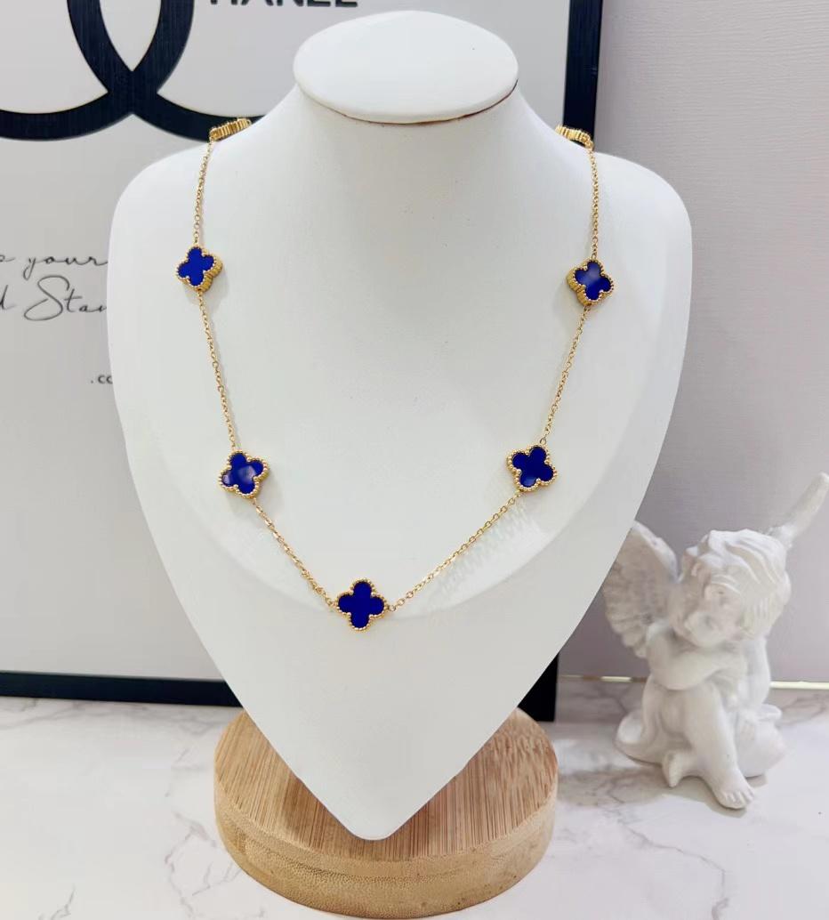 

Золотое ожерелье с четырьмя листами клевера из титановой стали, лучший подарок для друзей синий