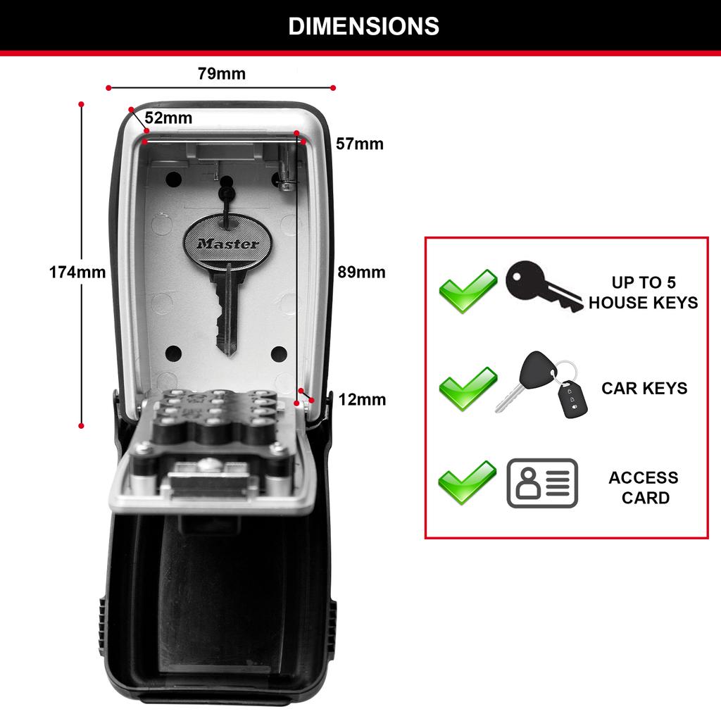 Master Lock Push-Button Key Safe Wall Mounted, Medium, Outdoor