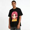 Trendy Pink-haired Cartoon Character Print Casual Top Unisex Loose Fit Daily Commute Long-sleeve T-shirt Pure Cotton T-shirt