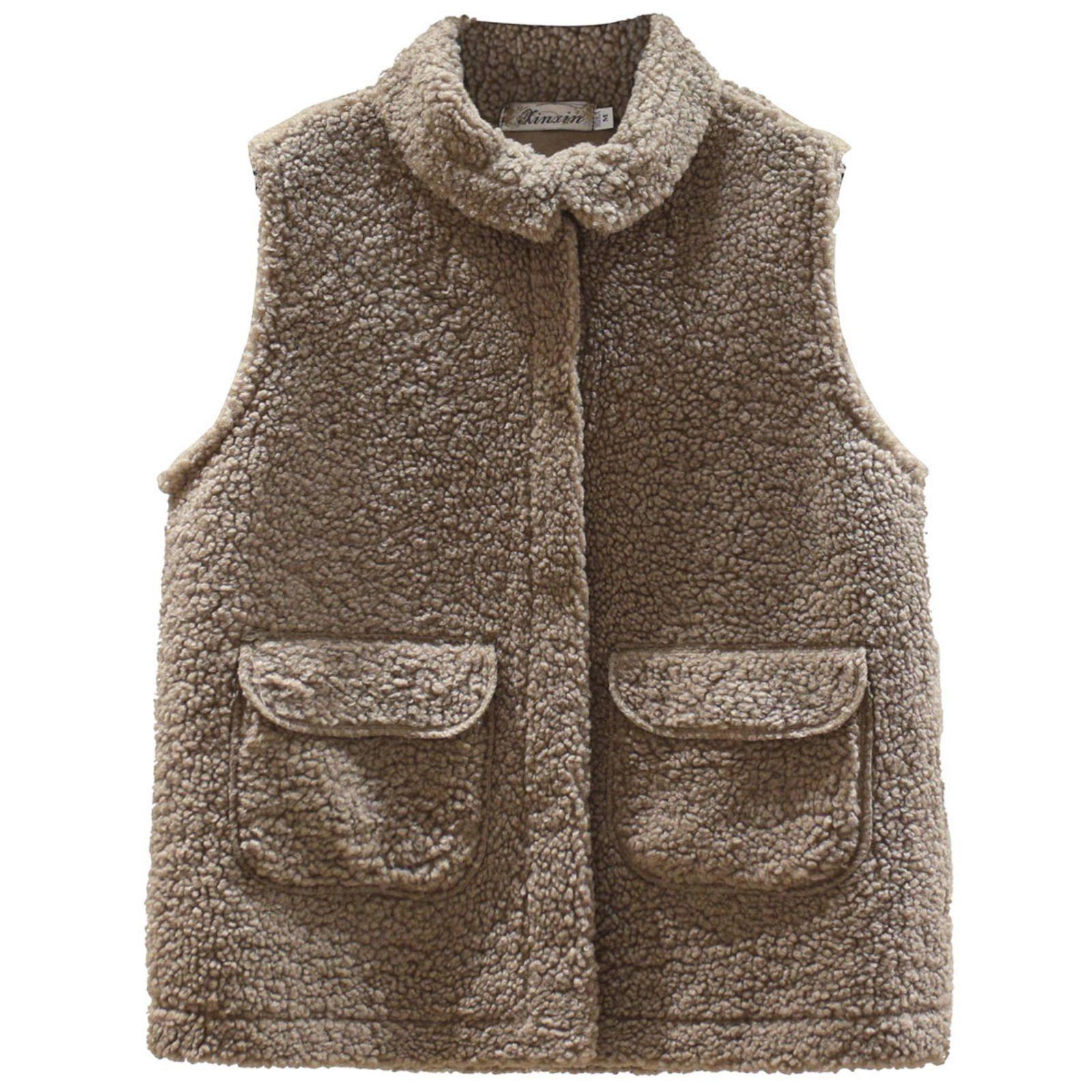 

Женская зимняя верхняя одежда Жилет из искусственной овчины XL хаки