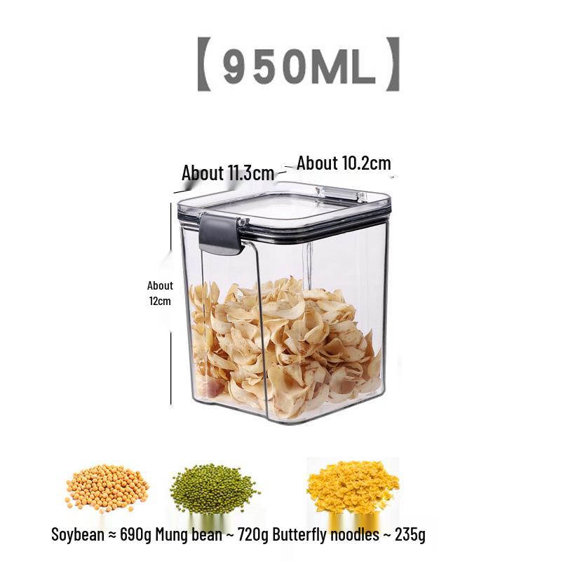 Barattolo quadrato trasparente ispessito per la conservazione di cereali integrali, snack e tè