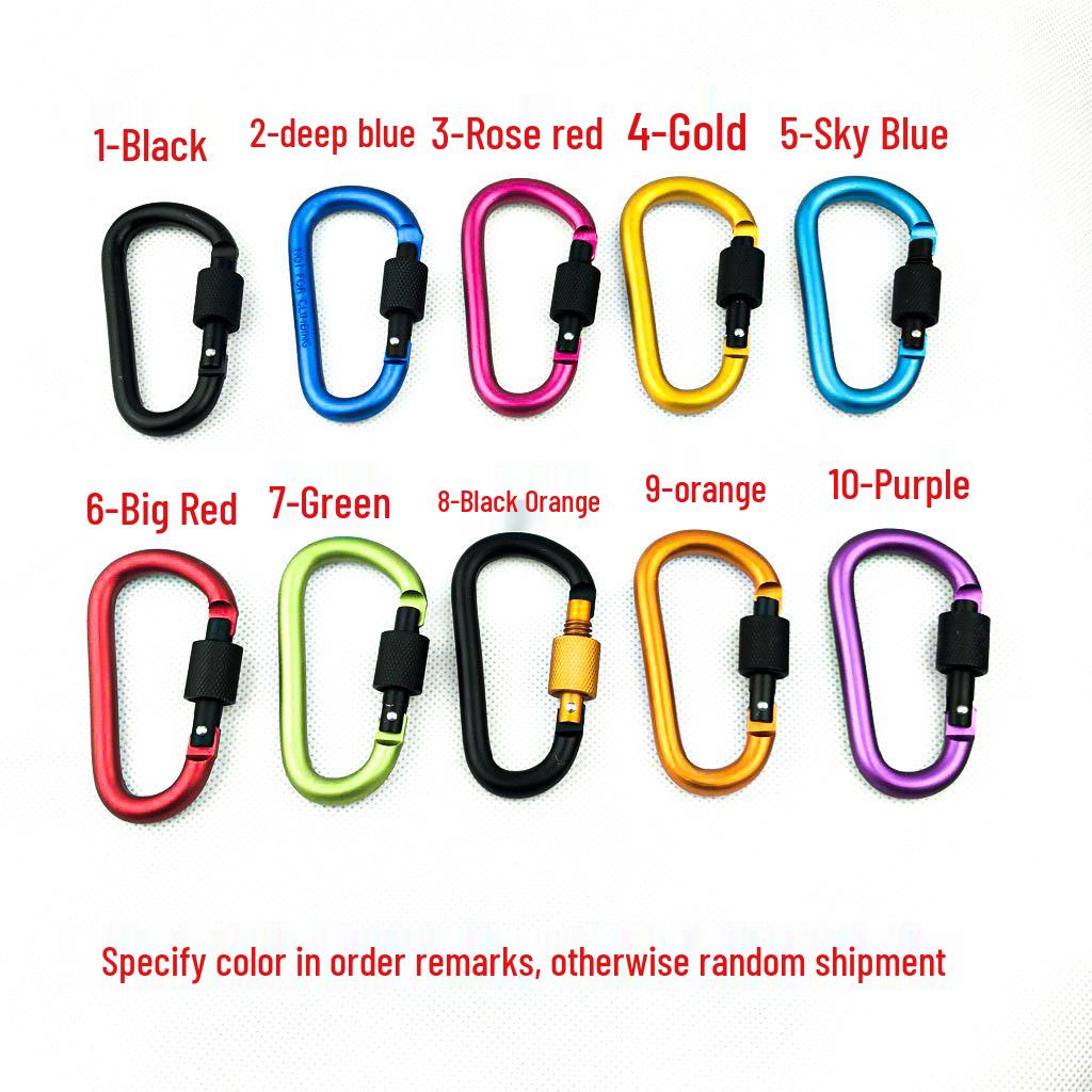 8CM D-Shaped Aluminum Carabiner with Lock - High Quality, Thickened Screw Gate Snap Hook for Backpack