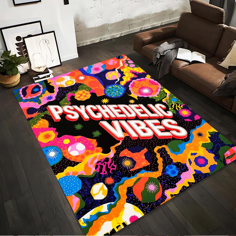 Psychedelic Vibes Carpet with Colorful Abstract Art Pattern Design Suitable for Use As an Anti-slip for Living Room Bedroom Sofas