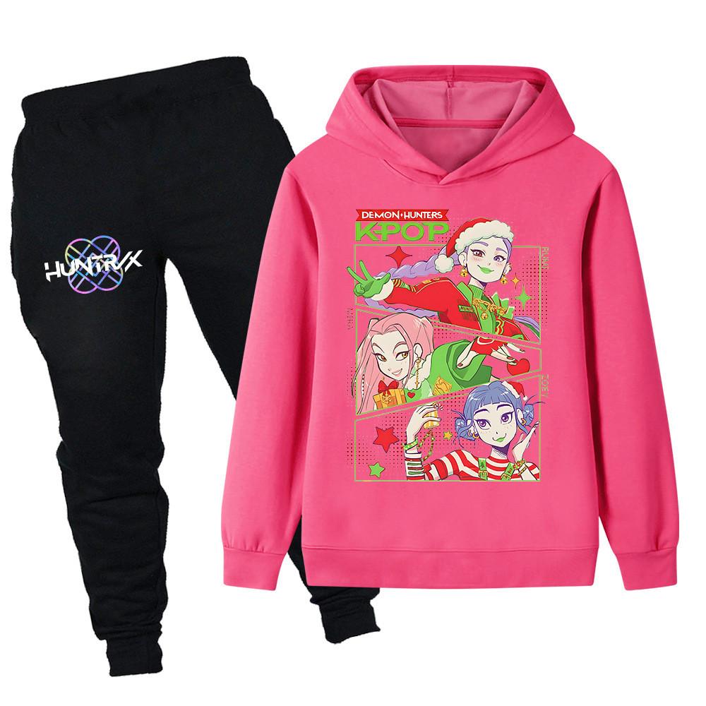 PB1263 Kinder Jungen Mädchen Kpop Mira Zoey Rumi Weihnachts-Print Langarm Kapuzenpullover Hose Hosen Kleidung Sets