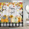 Fall Pumpkin Shower Curtains Yellow Maple Leaves Sunflower Black And White Buffalo Check Rustic Autumn Bathroom Decor With Hooks