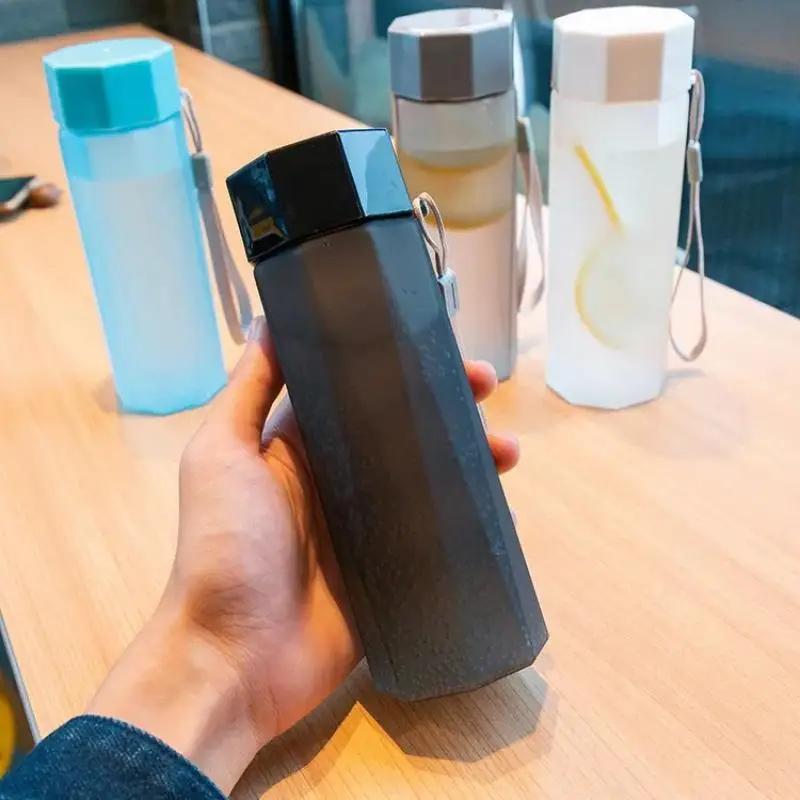 Portable Plastic Water Bottle Creative Matte Water Cup Outdoor Juice Leak-Proof Sports Bottle with Rope Travel Camping Bottles